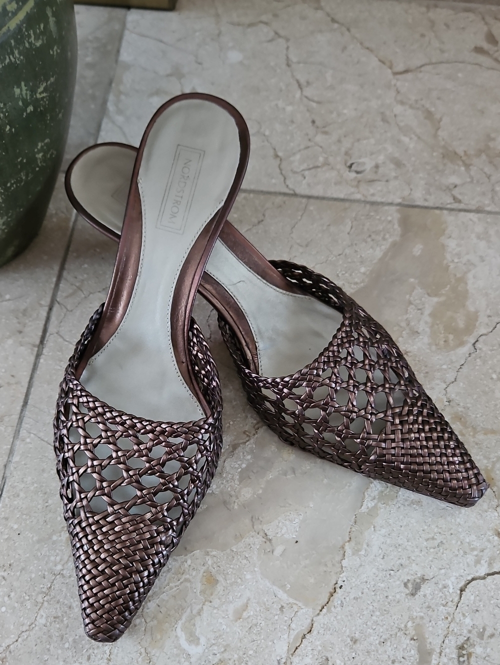 Nordstrom Woven Pointed-Toe Slide Mules - Bronze